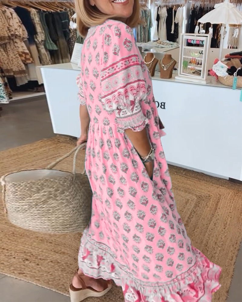 Mana | Vestido midi chic con estampado floral y escote en V